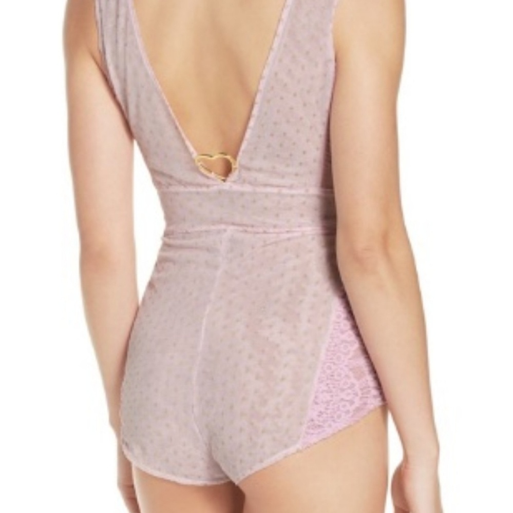 Free People Breaking Hearts Pink Bodysuit, size M - Picture 2 of 6
